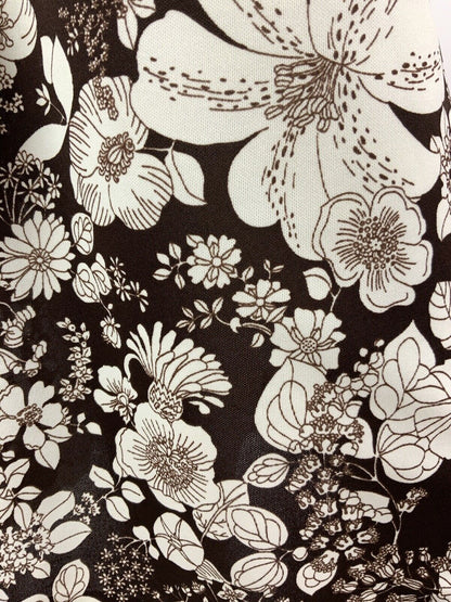 VINTAGE 60s 70s DEEP BROWN WHITE FLORAL BOTANICAL SUMMER DRESS 16 18