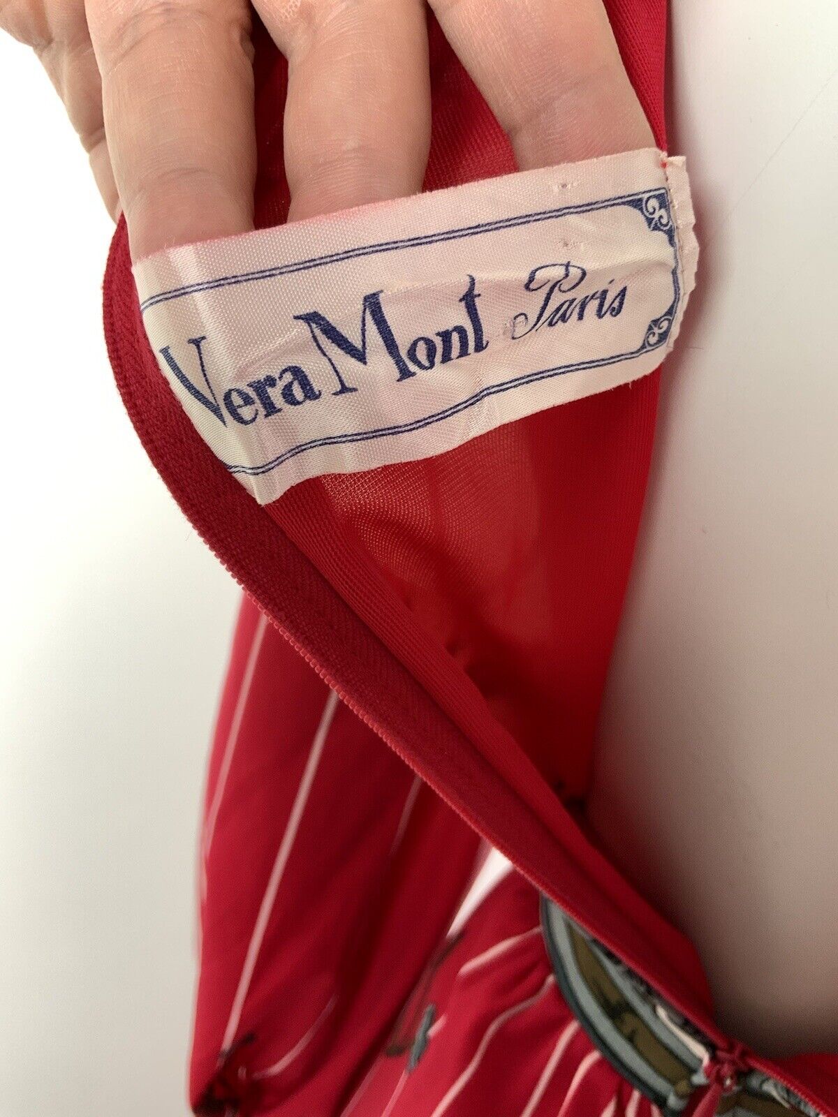 VTG 60s 70s RED PINK WHITE GREY STRIPED FLORAL BAMBOO MIDI DRESS 10