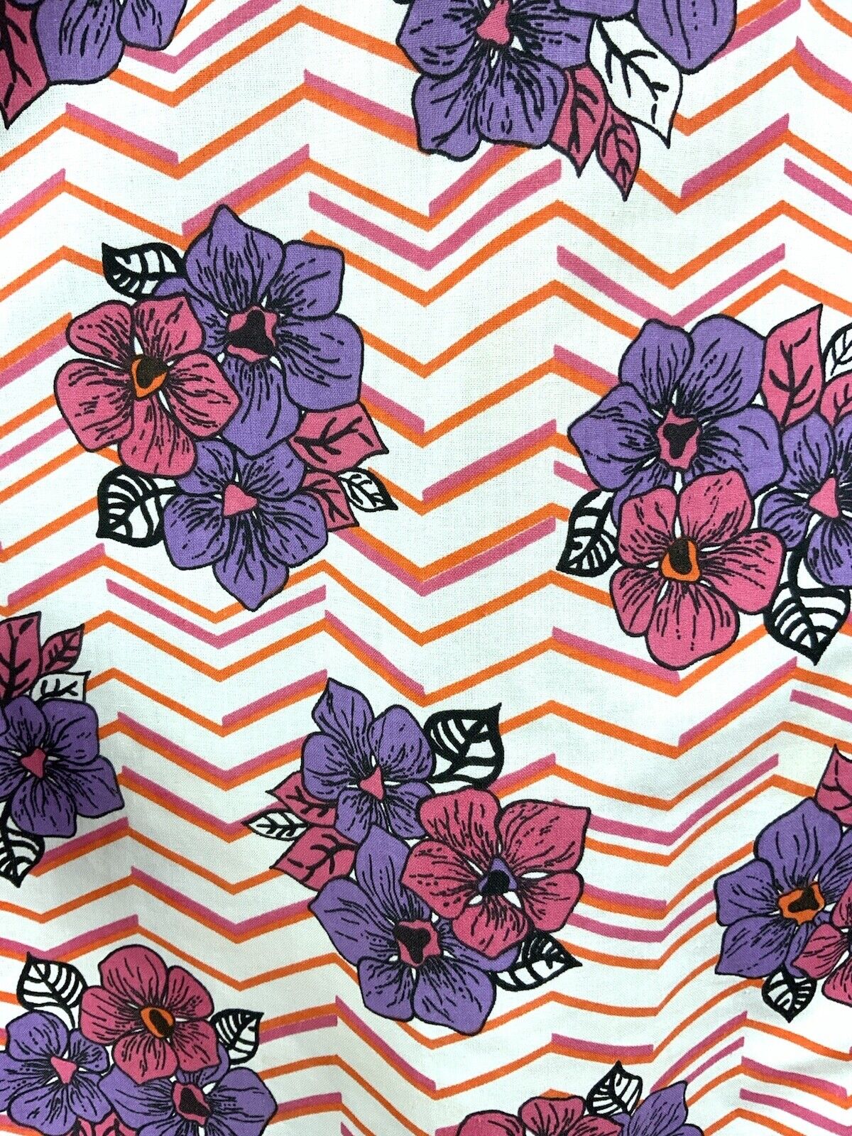 *VTG 60s 70s WHITE PINK PURPLE ORANGE CHEVRON FLORAL COTTON SUMMER DRESS 14 16