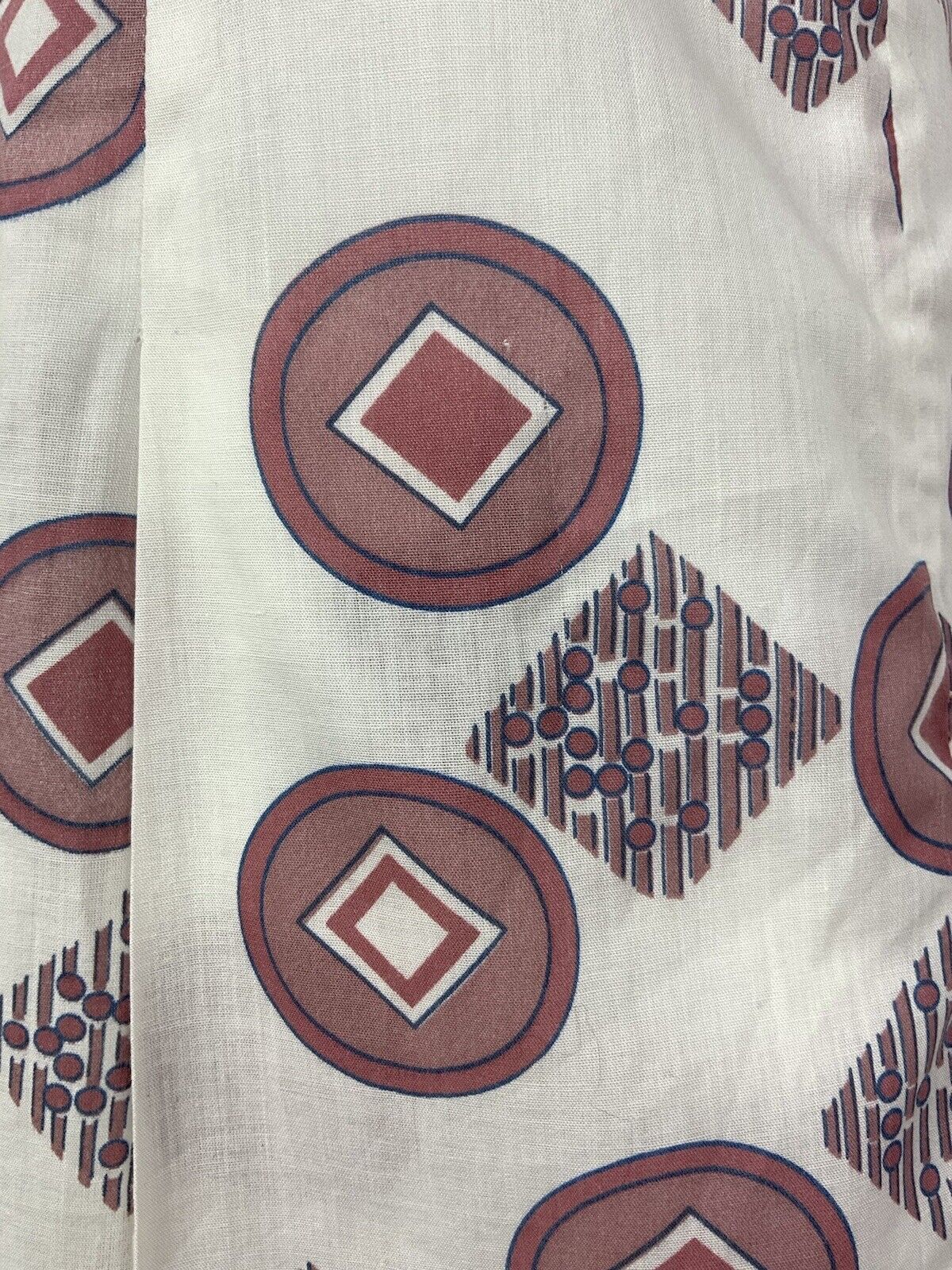 VTG 60s 70s MOD WHITE BROWN RED BLUE GEOMETRIC DAGGER SHIRT SUMMER DRESS 12 14