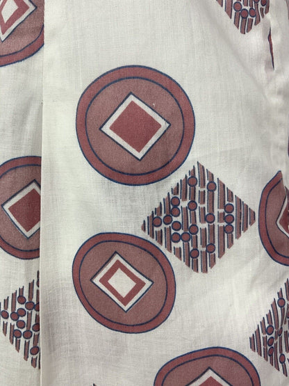 VTG 60s 70s MOD WHITE BROWN RED BLUE GEOMETRIC DAGGER SHIRT SUMMER DRESS 12 14