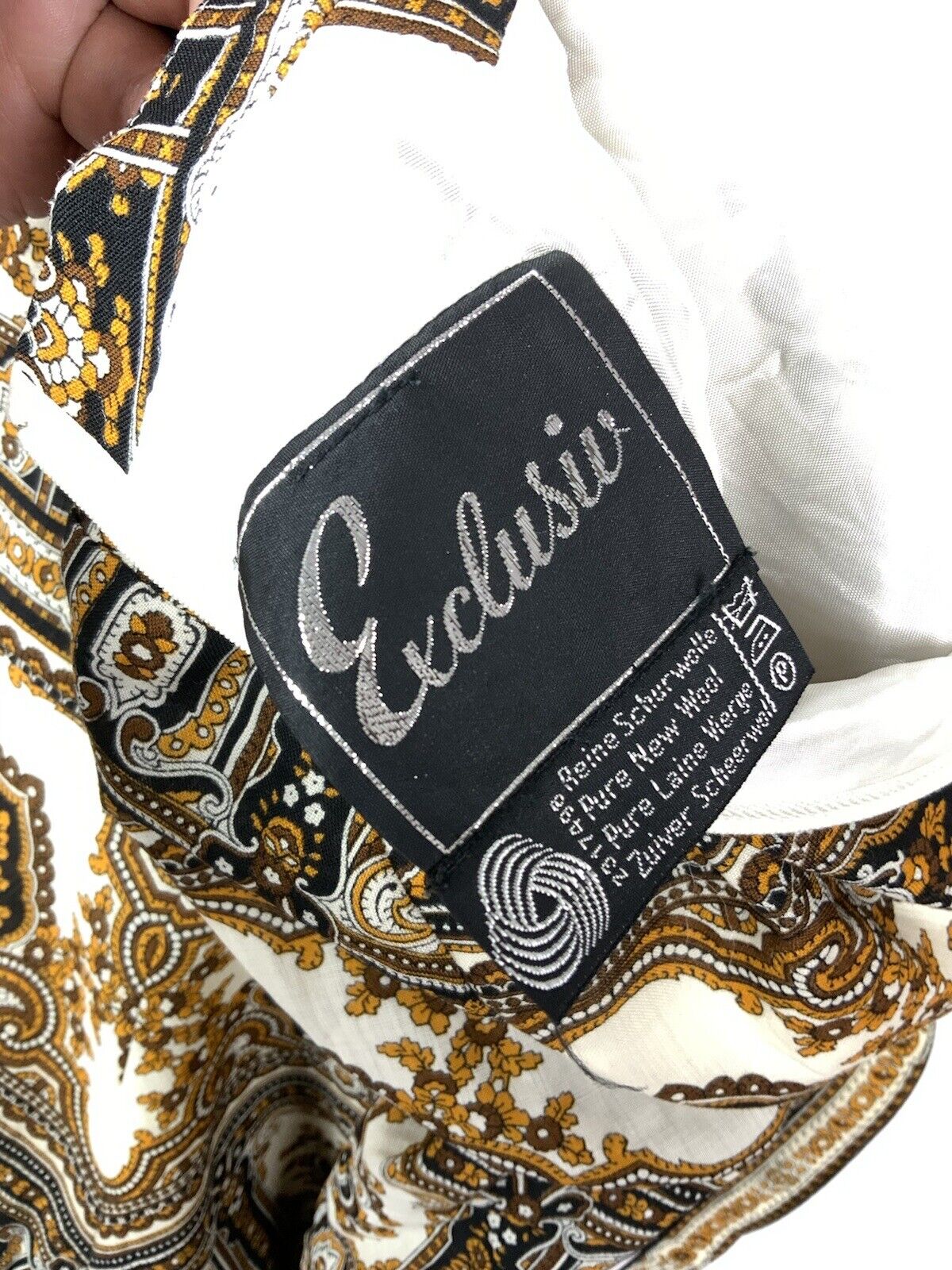 VTG 60s 70s WHITE BLACK BROWN YELLOW FLORAL BAROQUE PAISLEY BOHO DRESS 12 14