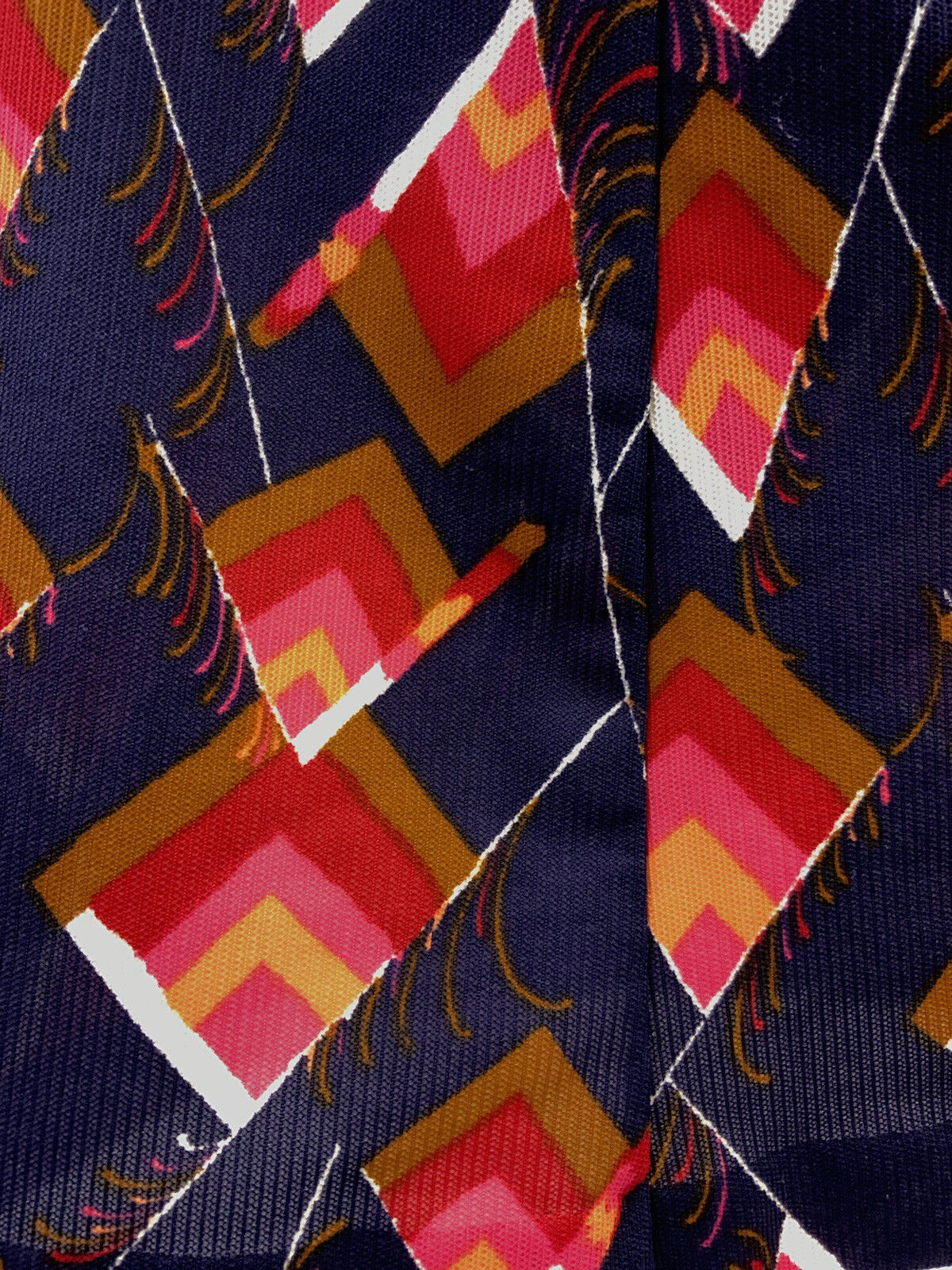 VTG 60s 70s BLUE RED PINK BROWN GEOMETRIC FEATHER SPOON SHIRT MAXI DRESS 12 14