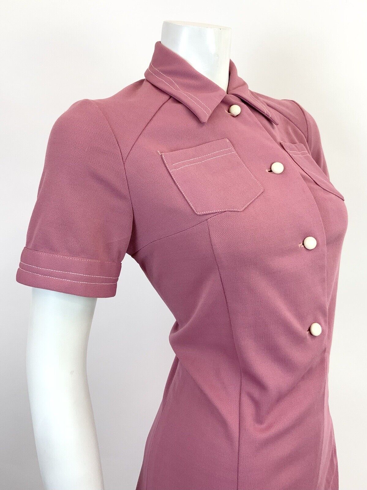VINTAGE 60s 70s ROSE PINK WHITE MOD SCOOTER DAGGER SHIRT DRESS 12 14
