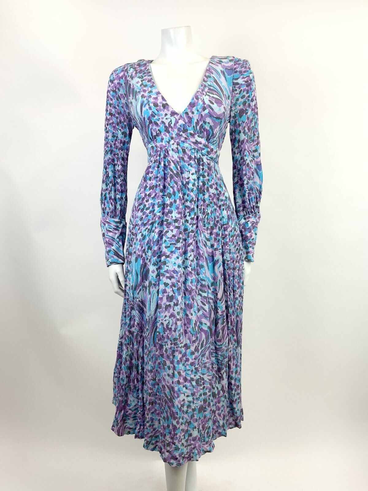 VINTAGE 60s 70s PURPLE BLUE BLACK DOTTY ANIMAL PRINT PSYCHEDELIC SWING DRESS 12