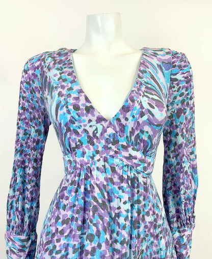 VINTAGE 60s 70s PURPLE BLUE BLACK DOTTY ANIMAL PRINT PSYCHEDELIC SWING DRESS 12