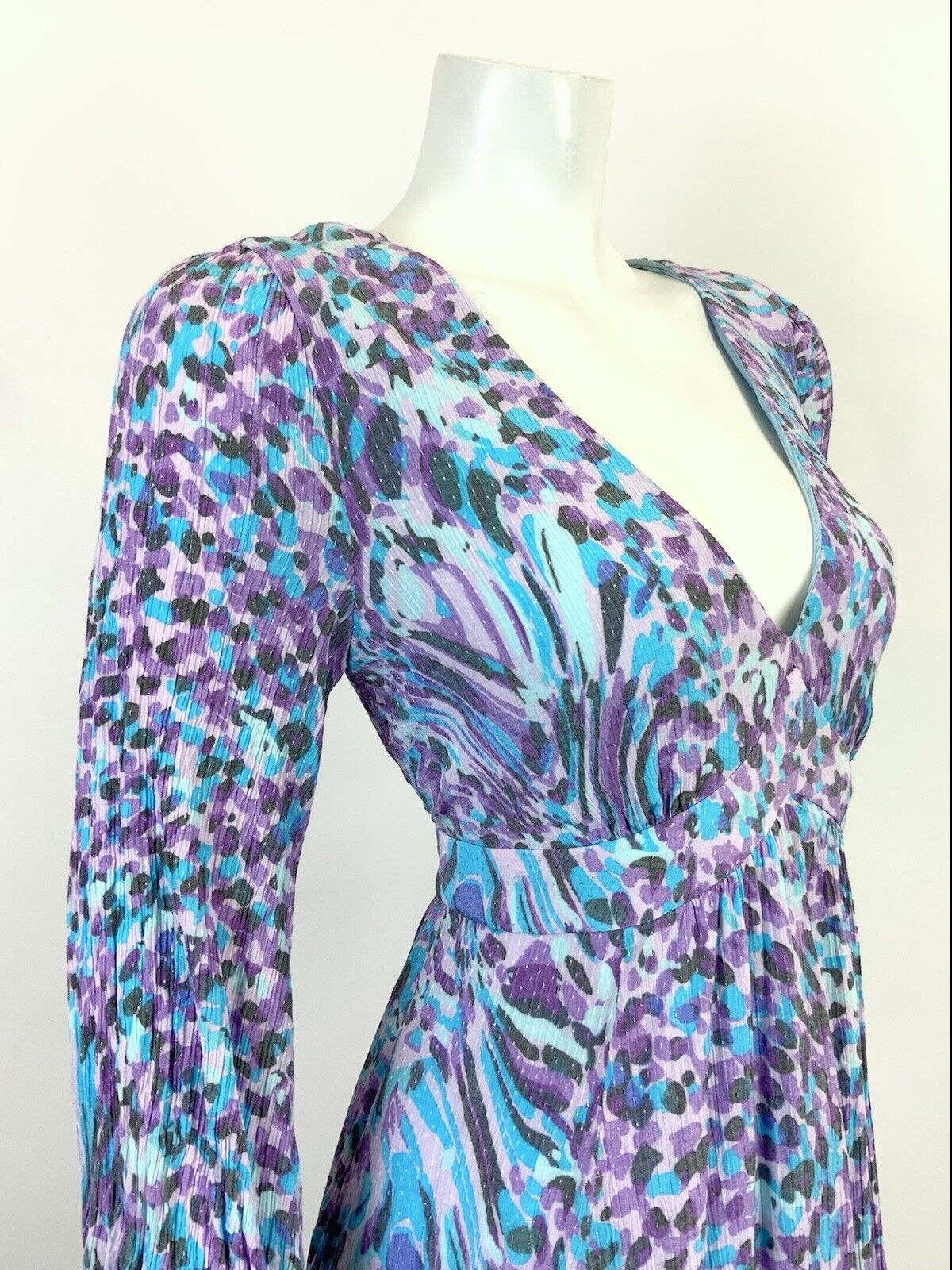 VINTAGE 60s 70s PURPLE BLUE BLACK DOTTY ANIMAL PRINT PSYCHEDELIC SWING DRESS 12