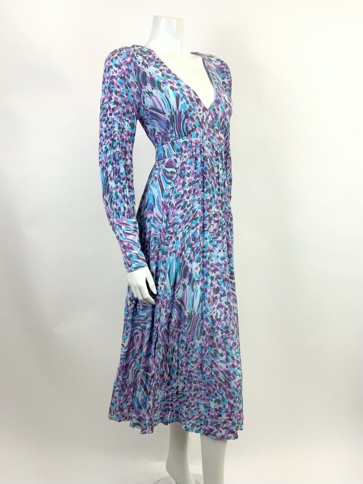 VINTAGE 60s 70s PURPLE BLUE BLACK DOTTY ANIMAL PRINT PSYCHEDELIC SWING DRESS 12