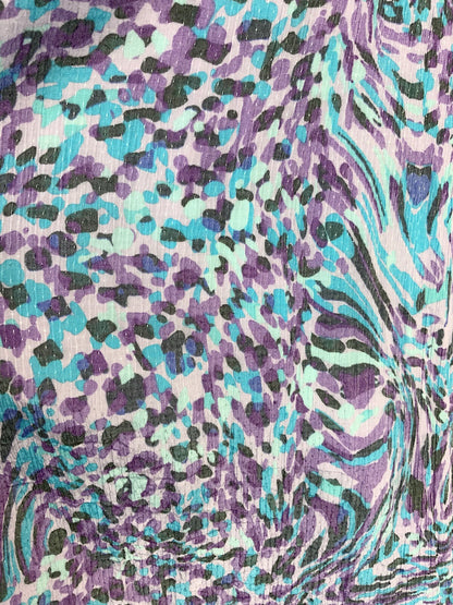 VINTAGE 60s 70s PURPLE BLUE BLACK DOTTY ANIMAL PRINT PSYCHEDELIC SWING DRESS 12
