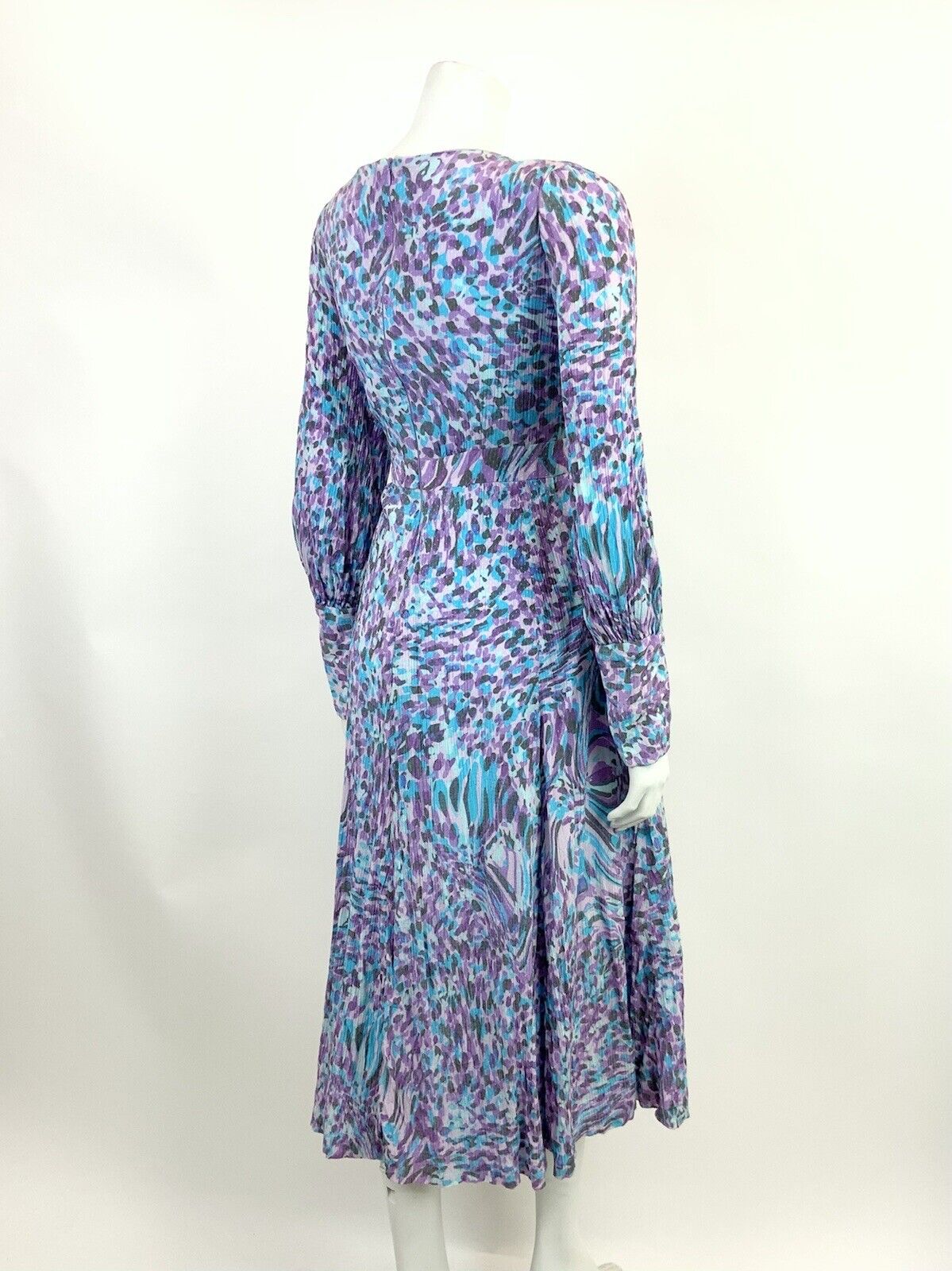 VINTAGE 60s 70s PURPLE BLUE BLACK DOTTY ANIMAL PRINT PSYCHEDELIC SWING DRESS 12