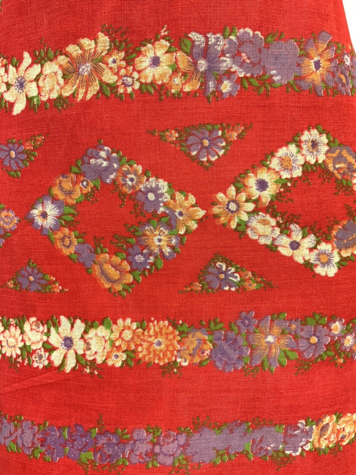 VINTAGE 60s 70s RED PURPLE GREEN FLORAL STRIPED RICRAC BOHO FOLK MIDI DRESS 6