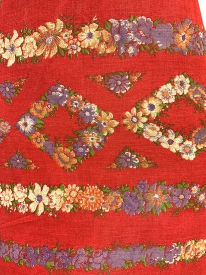 VINTAGE 60s 70s RED PURPLE GREEN FLORAL STRIPED RICRAC BOHO FOLK MIDI DRESS 6