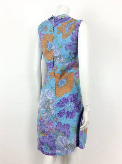 VINTAGE 60s FLORAL SUMMER PSYCHEDLIC DRESS ORANGE PURPLE PINK GREEN 10