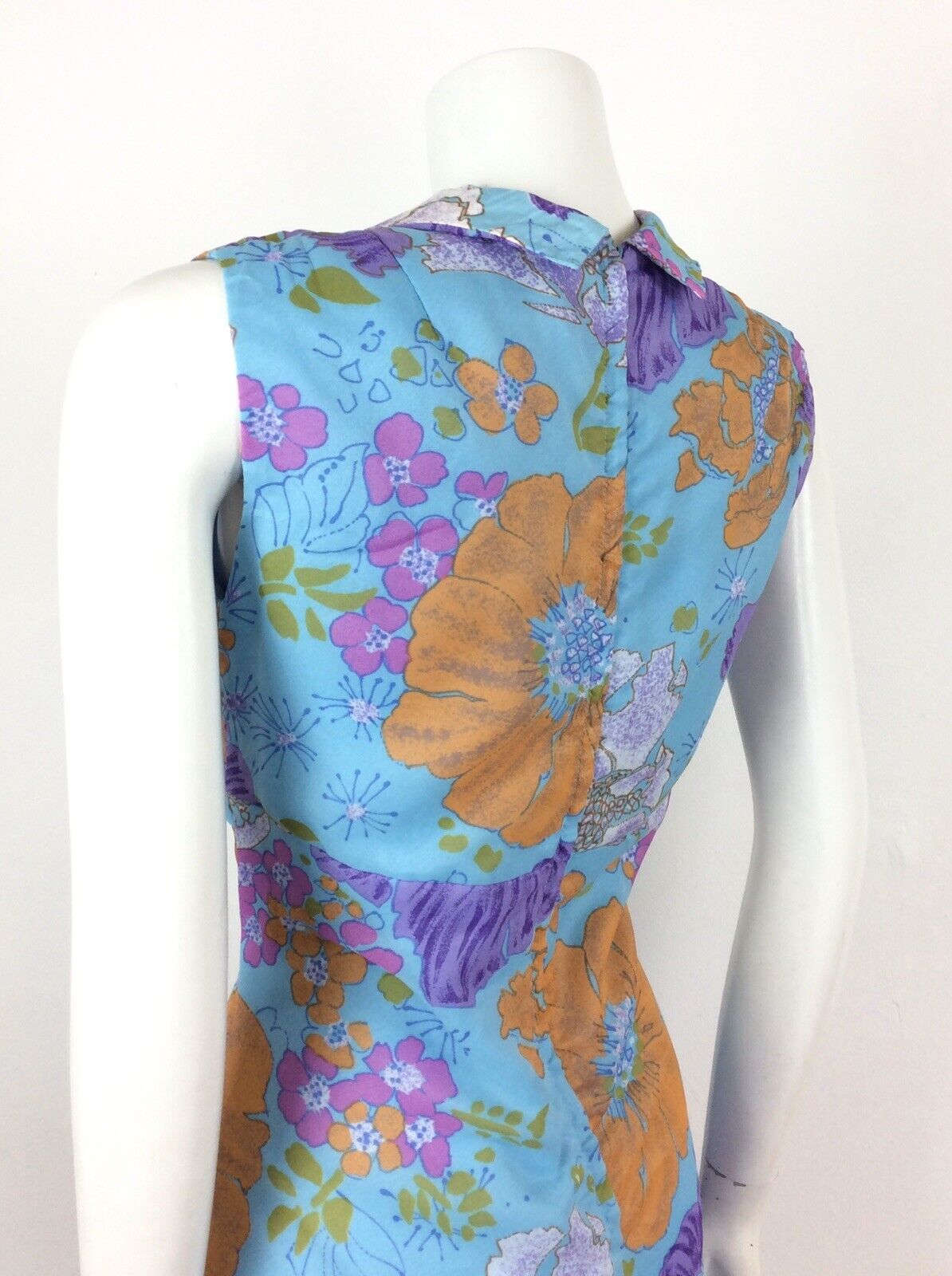 VINTAGE 60s FLORAL SUMMER PSYCHEDLIC DRESS ORANGE PURPLE PINK GREEN 10