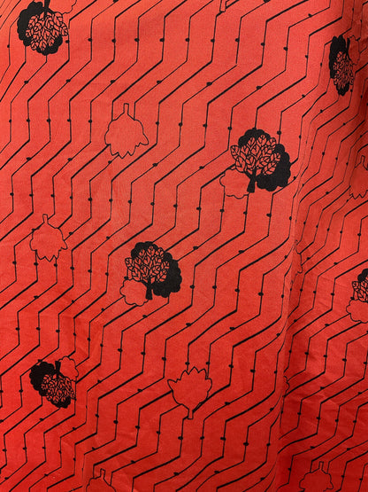 VINTAGE 60s 70s RED BLACK ZIG-ZAG TREE LEAFY MOD DAGGER SHIRT DRESS 14 16