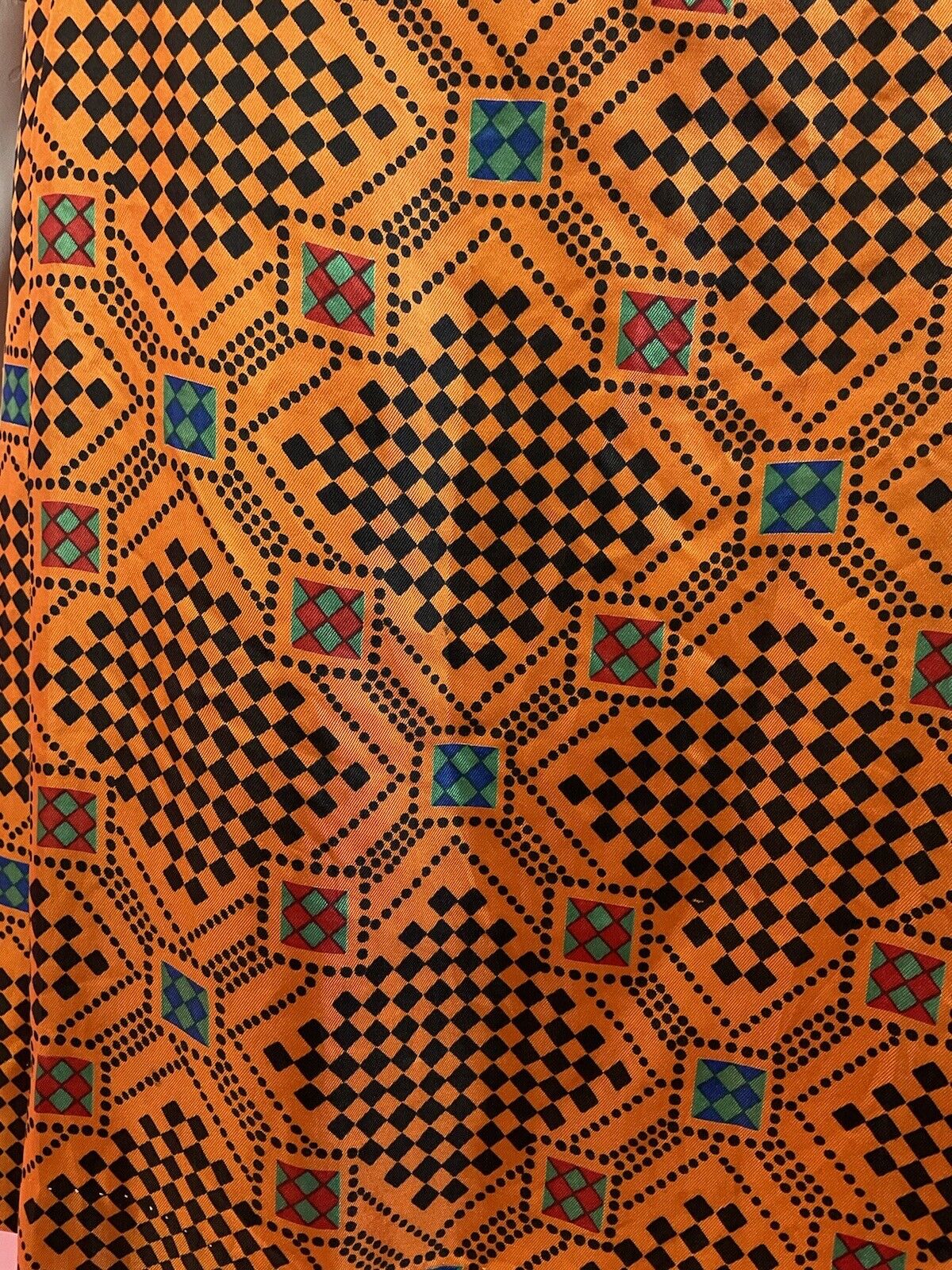 VINTAGE 60s 70s ORANGE BLACK GREEN CHECKERBOARD GEOMETRIC MOD DAGGER SHIRT 8 10