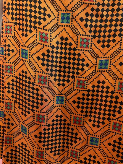 VINTAGE 60s 70s ORANGE BLACK GREEN CHECKERBOARD GEOMETRIC MOD DAGGER SHIRT 8 10