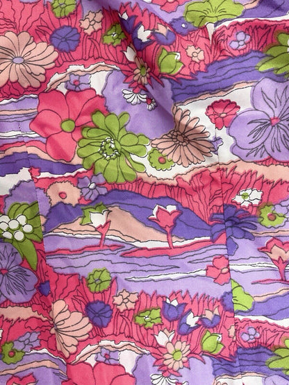VINTAGE 60s 70s PINK PURPLE GREEN PSYCHEDELIC FLORAL DAGGER SHIRT BLOUSE 10 12