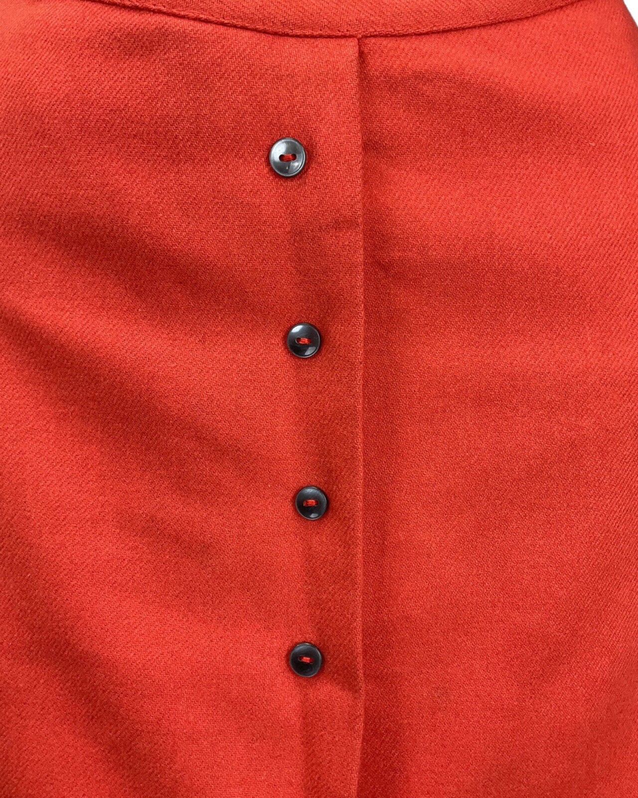 VINTAGE 60s 70s RED BLACK BUTTONED MOD A-LINE SHORT SKIRT 4 6