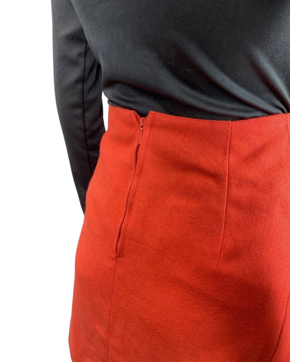 VINTAGE 60s 70s RED BLACK BUTTONED MOD A-LINE SHORT SKIRT 4 6