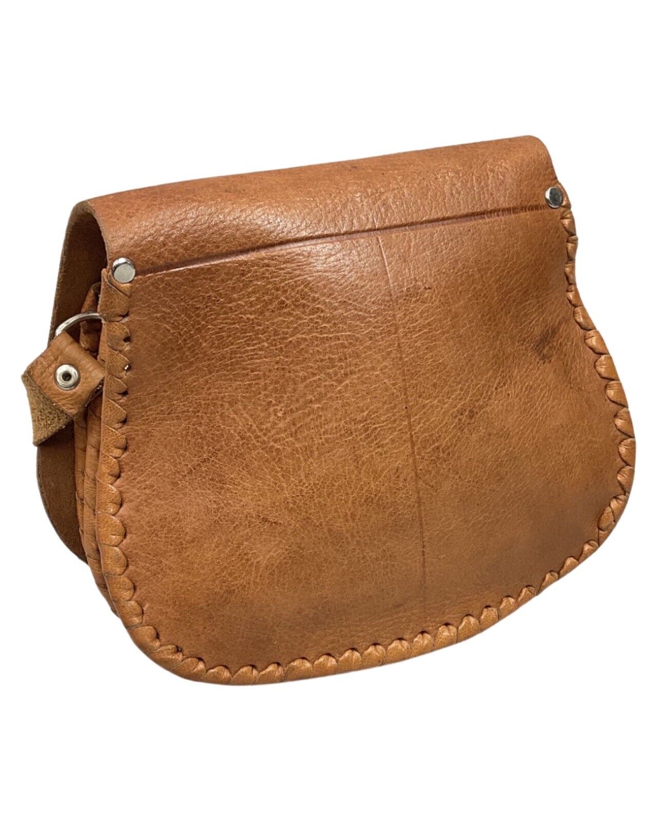 VINTAGE 60s 70s BROWN TOOLED LEATHER BOHO FLORAL VINE LEAFY MINI SHOULDER BAG