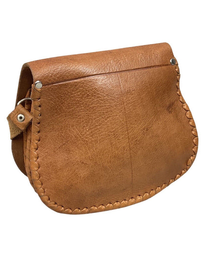 VINTAGE 60s 70s BROWN TOOLED LEATHER BOHO FLORAL VINE LEAFY MINI SHOULDER BAG