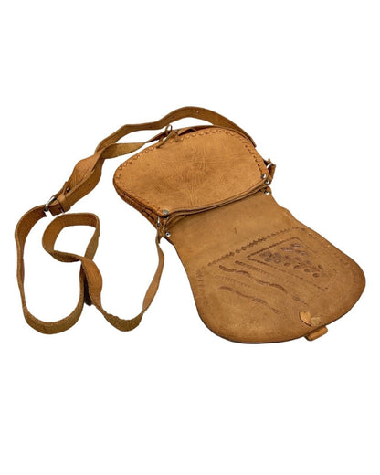 VINTAGE 60s 70s BROWN TOOLED LEATHER BOHO FLORAL VINE LEAFY MINI SHOULDER BAG