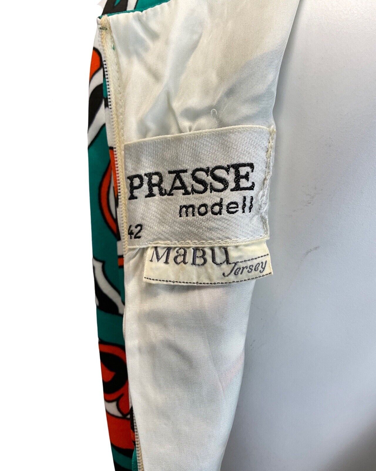 VINTAGE 60s 70s GREEN BLACK ORANGE FLORAL ART NOUVEAU SLEEVELESS DRESS 14