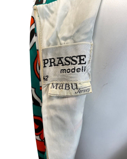 VINTAGE 60s 70s GREEN BLACK ORANGE FLORAL ART NOUVEAU SLEEVELESS DRESS 14