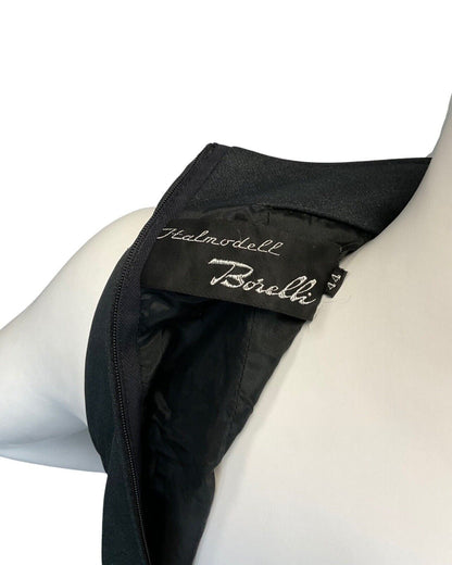 VTG 70s  BLACK ORANGE GREEN FLORAL CHINESE TEAPOT VASE TURTLENECK DRESS 16 18