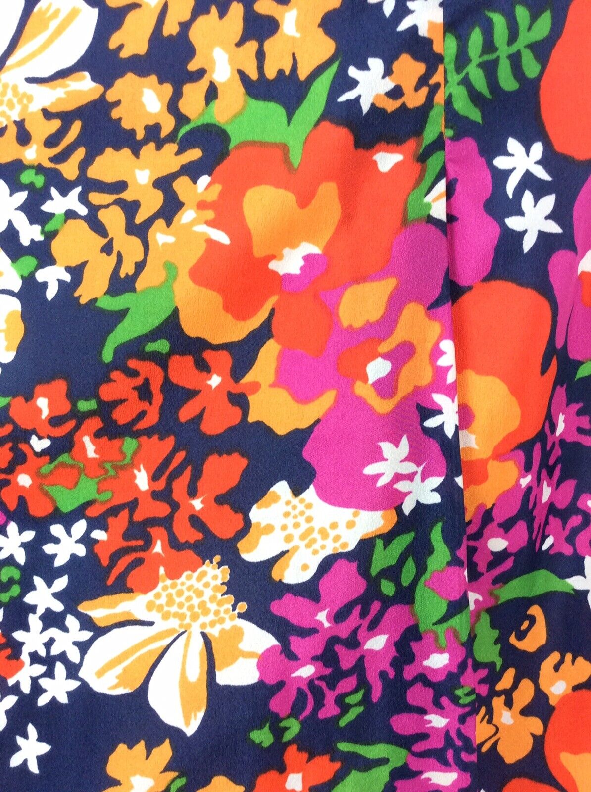 VINTAGE 70S PSYCHADELIC NAVY BLUE PINK RED GREEN FLORAL DRESS 14 16