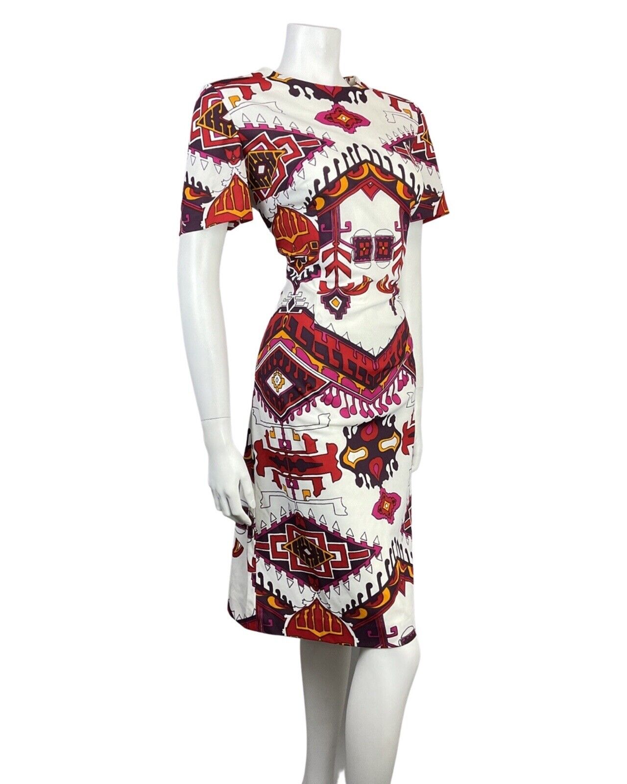 VINTAGE 60s 70s WHITE PURPLE PINK YELLOW AZTEC GEOMETRIC MOD DRESS 14 16