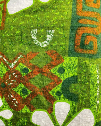 VINTAGE 60s 70s GREEN ORANGE WHITE HAWAIIAN FLORAL SLEEVELESS SHIFT DRESS 10