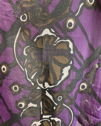 VINTAGE 60s 70s PURPLE BLACK BROWN PSYCHEDELIC FLORAL SHEER DRESS 14
