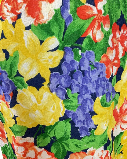 VINTAGE 60s 70s YELLOW BLUE RED FLORAL ROSE DAGGER SHIRT SWING DRESS 6 8