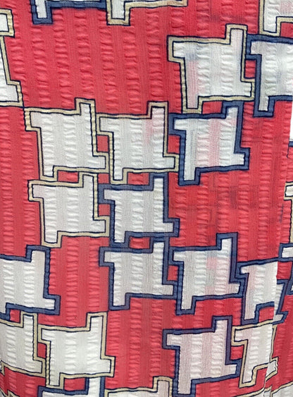VINTAGE 60s 70s RED BLUE WHITE GEOMETRIC MOD SUMMER SHORT DRESS 8 10