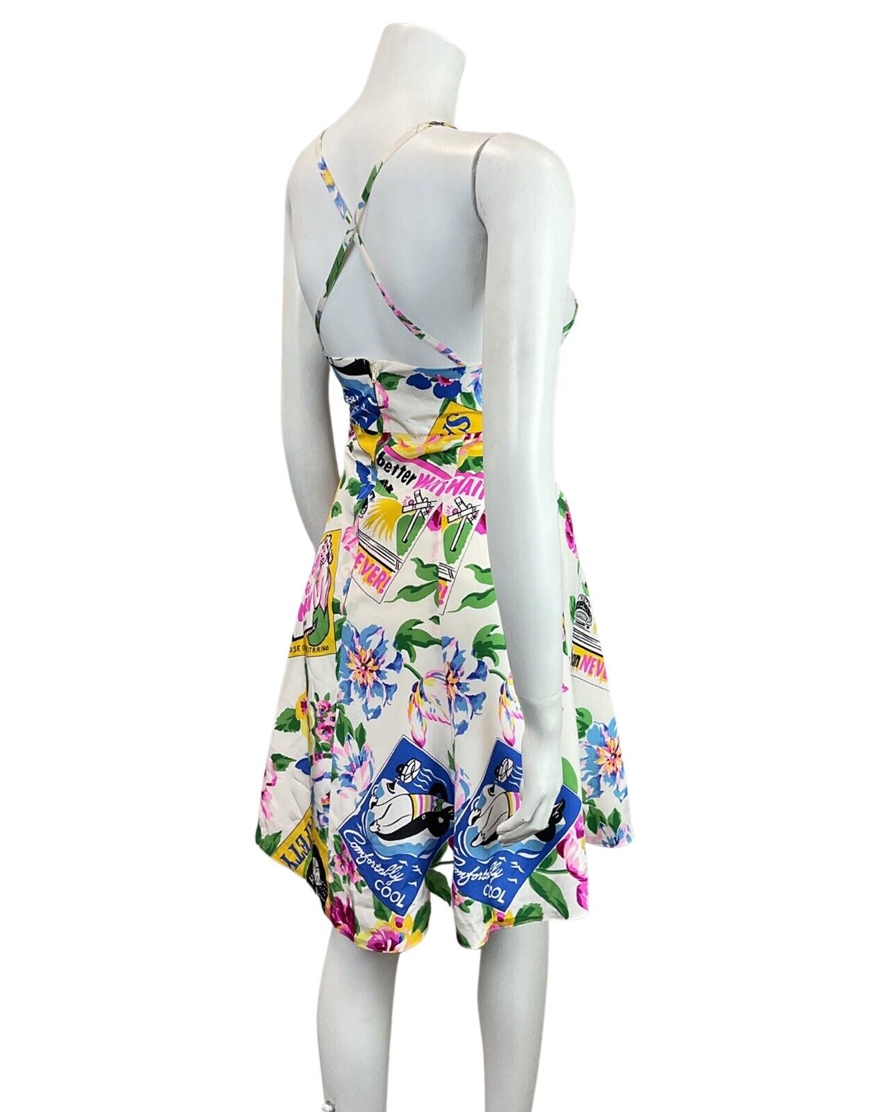 VINTAGE 60s 70s WHITE PINK GREEN FLORAL MATCHBOOK SUMMER STRAPPY SUNDRESS 10