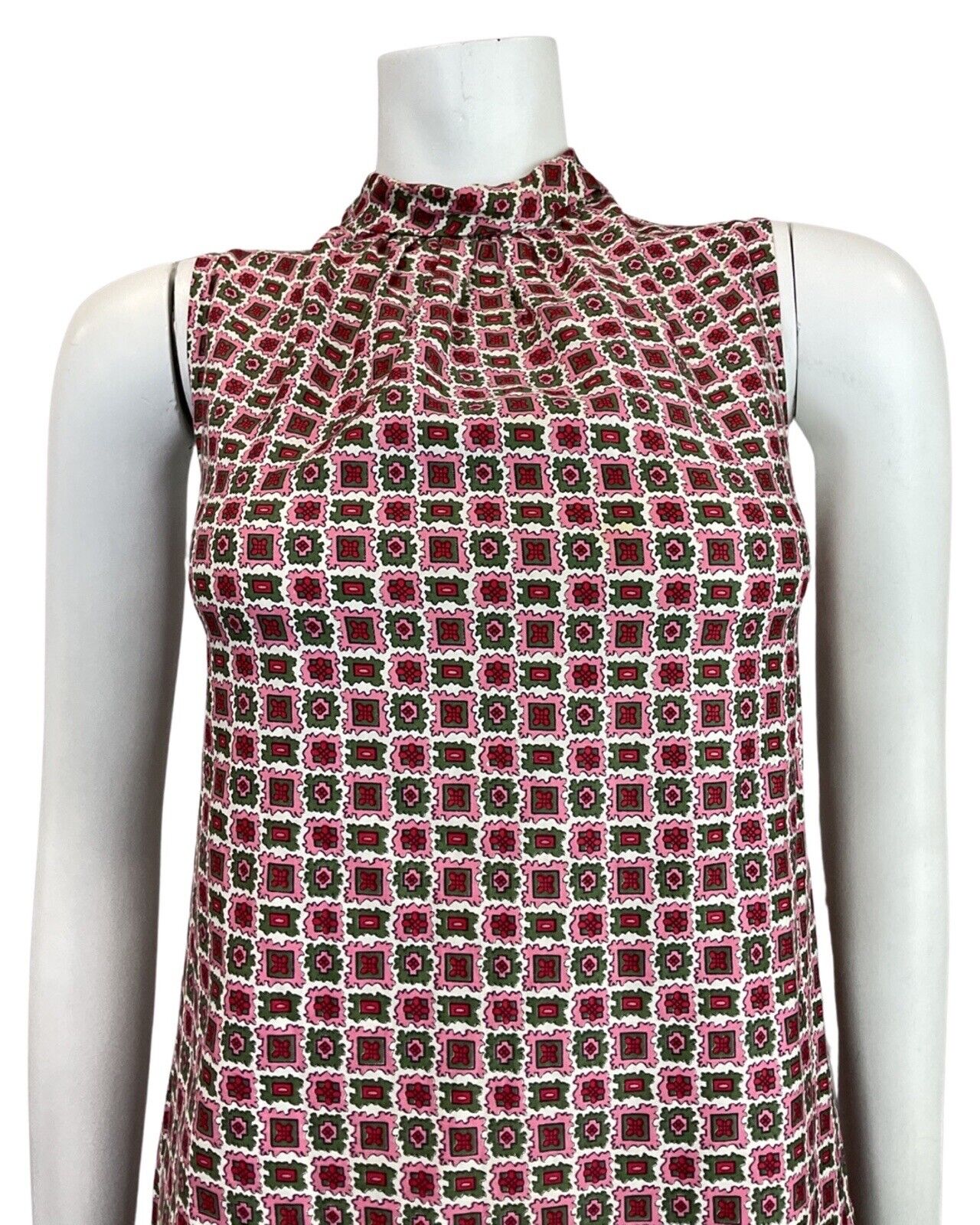 VINTAGE 60s 70s PINK GREEN RED GEOMETRIC MOD SLEEVELESS TENT SHIFT DRESS 10 12