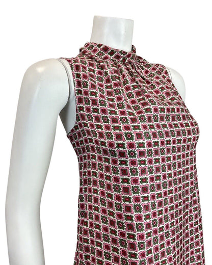 VINTAGE 60s 70s PINK GREEN RED GEOMETRIC MOD SLEEVELESS TENT SHIFT DRESS 10 12