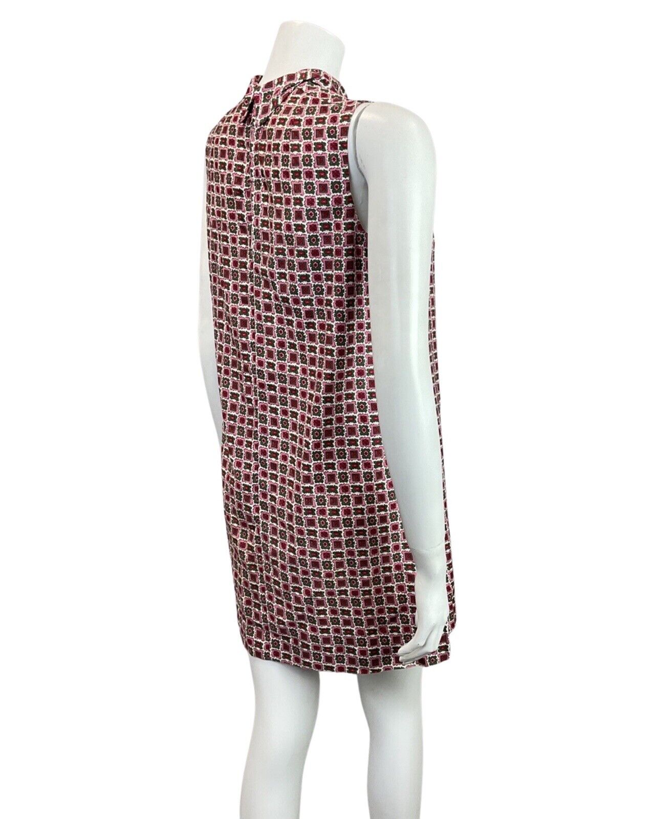 VINTAGE 60s 70s PINK GREEN RED GEOMETRIC MOD SLEEVELESS TENT SHIFT DRESS 10 12
