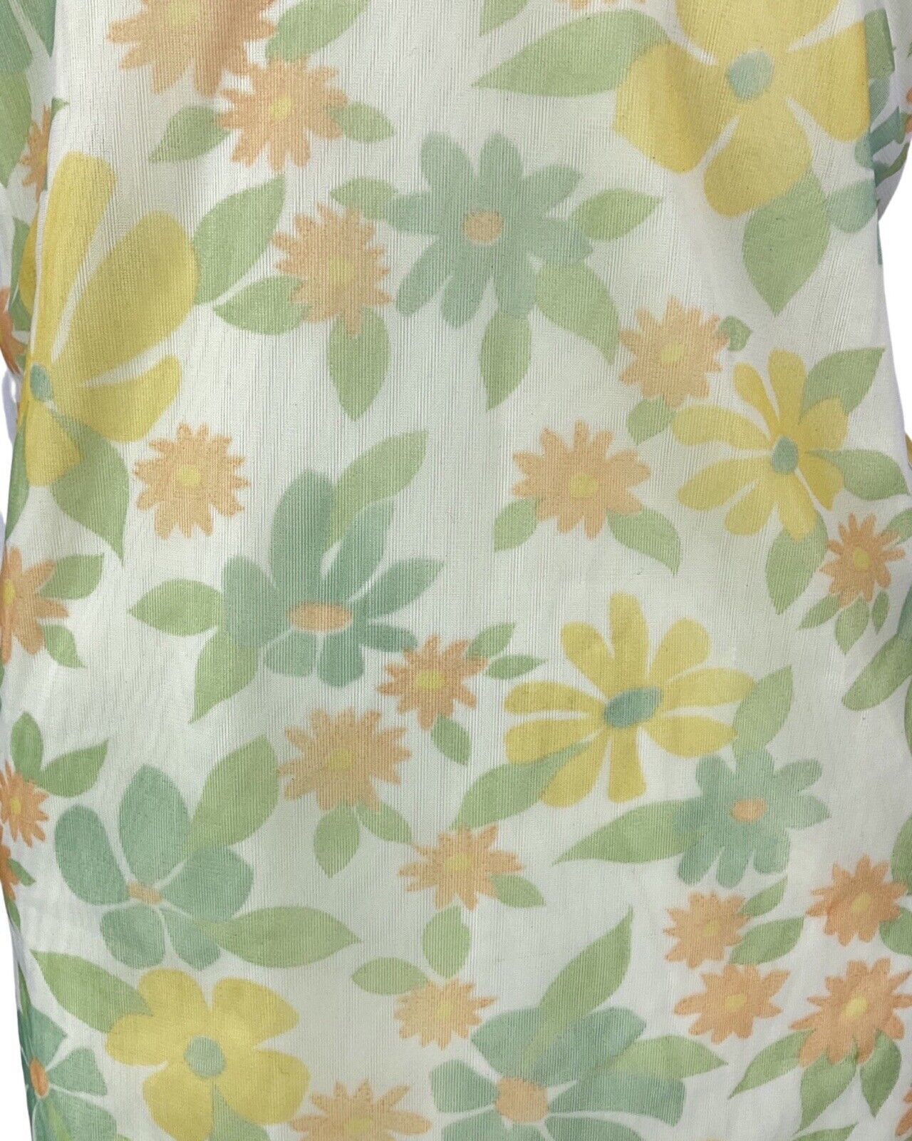 VTG 60s 70s YELLOW GREEN ORANGE FLORAL FLOATY SHEER A-LINE SLIP DRESS 12 14