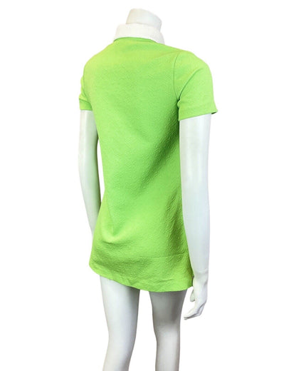 VINTAGE 60s 70s LIME GREEN WHITE ZIP-UP MOD MINI SCOOTER SHIRT DRESS 8 10