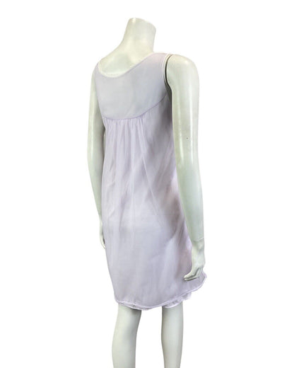 VINTAGE 60s 70s LILAC WHITE EMBROIDERED SHEER SLIP NIGHT-DRESS 16 18