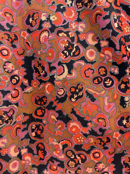 VINTAGE 60s 70s GOLD PINK BLUE PSYCHEDELIC FLORAL EMPIRE MOD MAXI DRESS 12 14