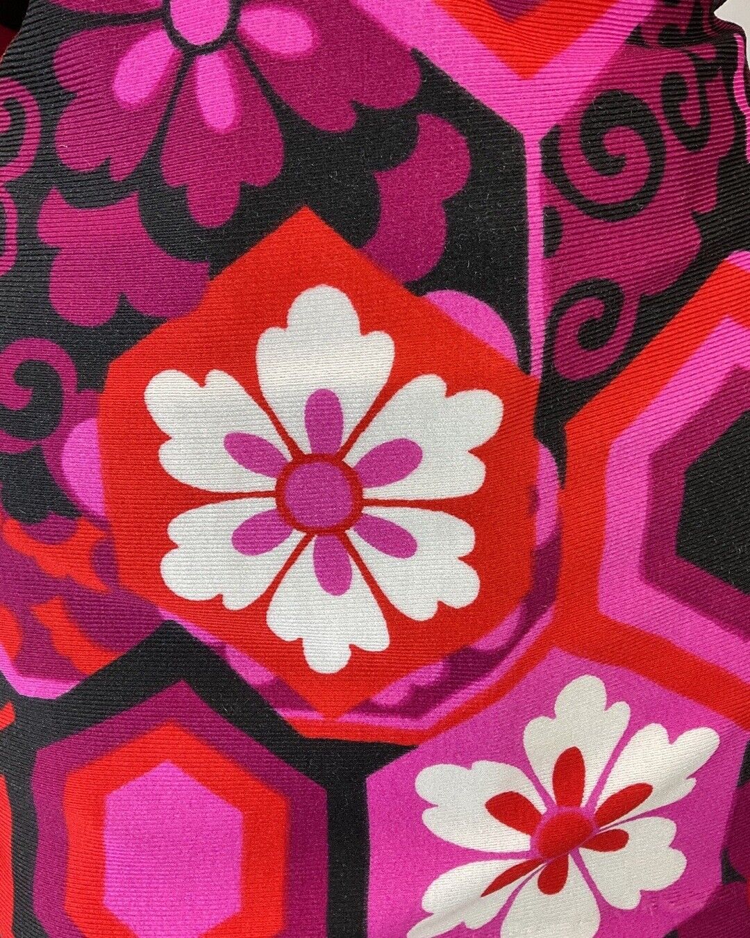 VTG 60s 70s PURPLE PINK BLACK PSYCHEDELIC FLORAL MOD SPOON COLLAR BLOUSE 12 14