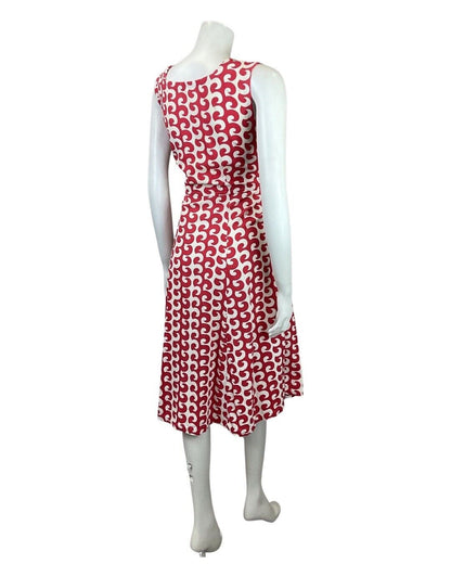 VINTAGE 60s 70s RED WHITE SWIRL STRIPED OP-ART MOD SLEEVELESS MIDI DRESS 8 10