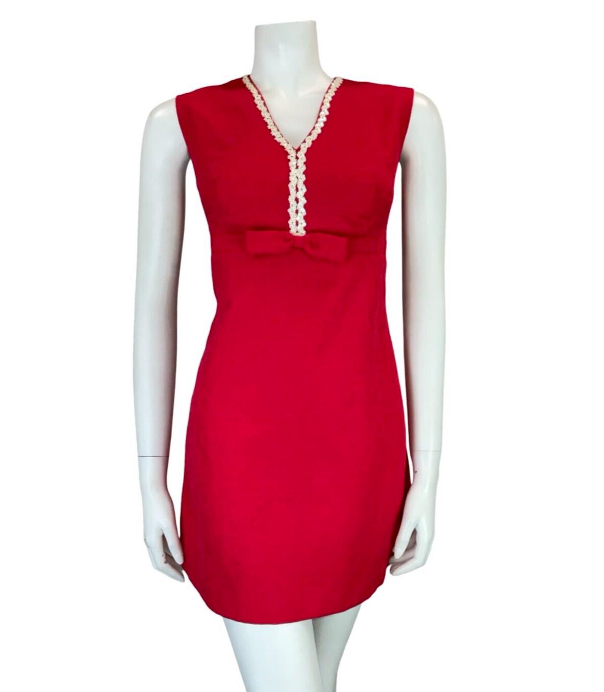 VTG 60S HOT PINK FLORAL EMBOSSED BOW WHITE SEQUIN MOD GOGO MICRO MINI DRESS 12