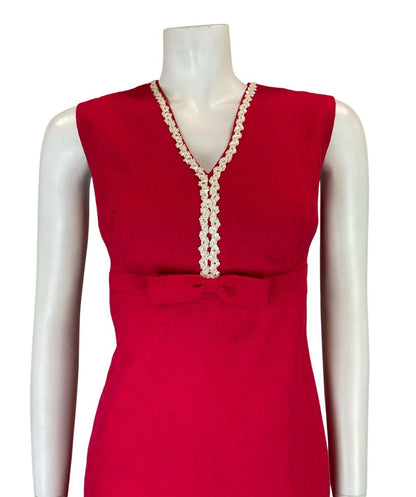 VTG 60S HOT PINK FLORAL EMBOSSED BOW WHITE SEQUIN MOD GOGO MICRO MINI DRESS 12