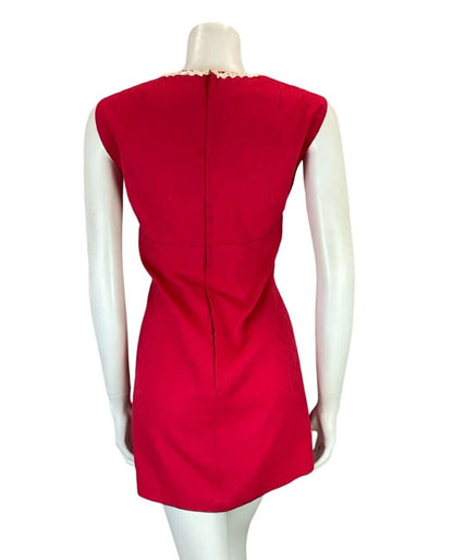 VTG 60S HOT PINK FLORAL EMBOSSED BOW WHITE SEQUIN MOD GOGO MICRO MINI DRESS 12