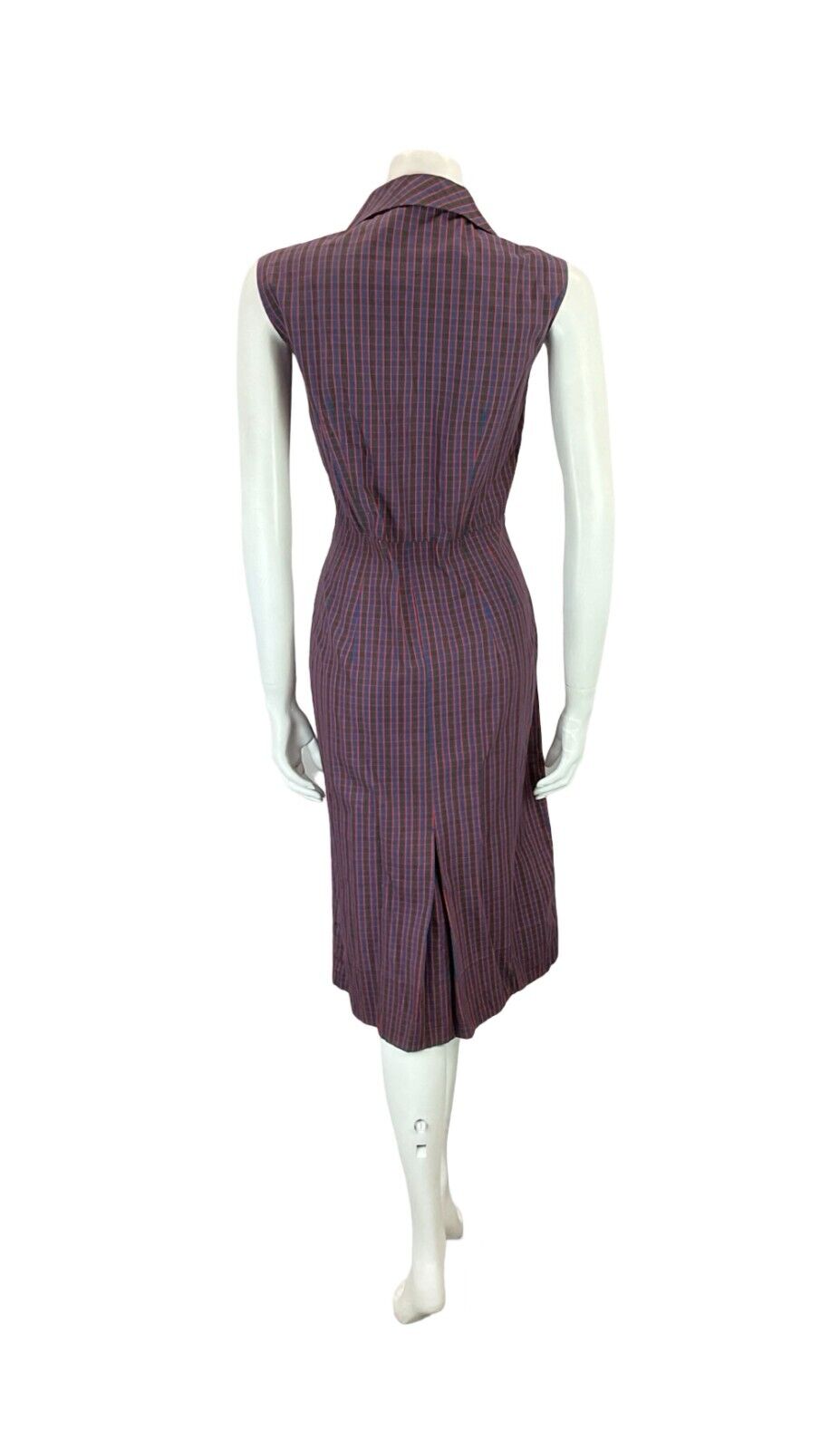 VTG 60S 70S BLUE RED BLACK GINGHAM NOTCH LAPEL MIDI SHIRT DRESS W/ POCKETS 12
